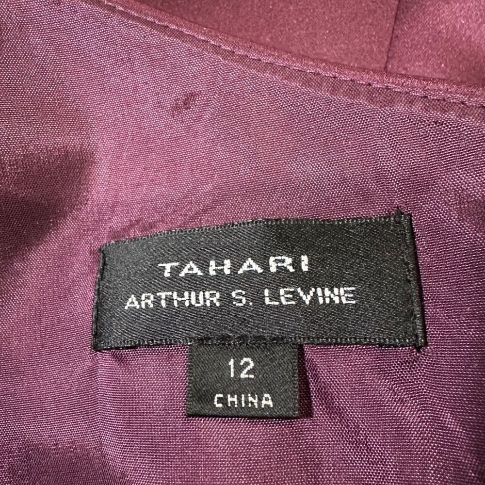 Tahari One Shoulder Satin Dress Womens 12 Purple Beaded Cocktail Evening - Picture 7 of 9